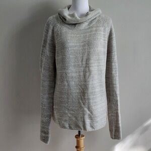 Manguun Funnel Neck Sweater Womens Large Gray Knit Wool Blend Quiet Luxury Cozy